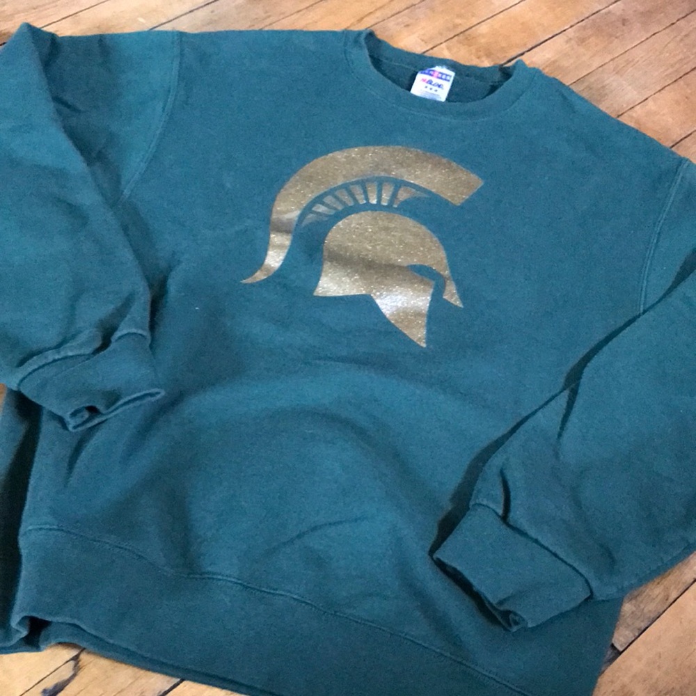 Michigan‎ State Spartans Jerzees Green Crewneck Sweater with Gold Logo - Picture 4 of 4